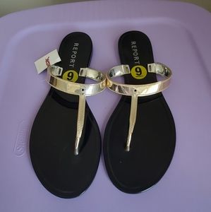 Report gold thong sandals NWT